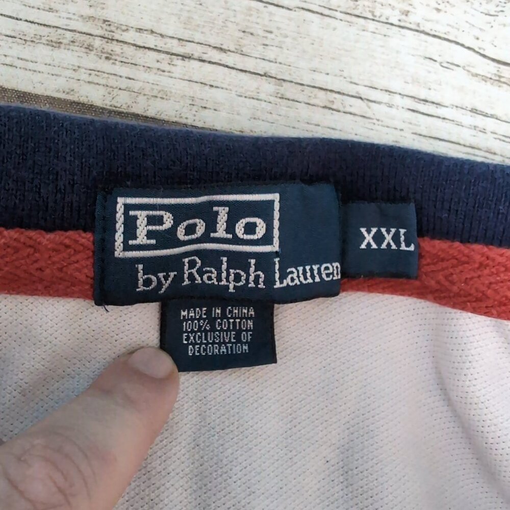 Polo Ralph Lauren Rugby Shirt White Navy Stripe PRLC 67 Patch – Men’s XXL - Picture 5 of 8
